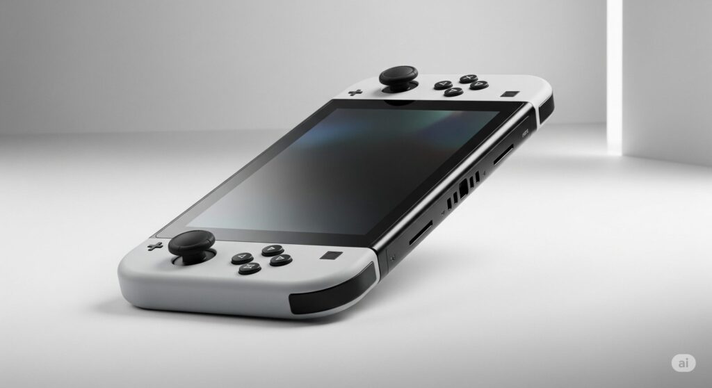 【スイッチ 2 いらない】白いゲーム機の斜めからのクローズアップ写真