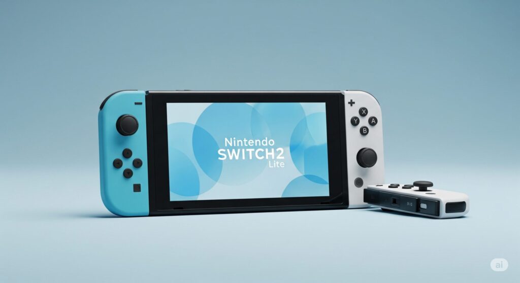 【スイッチ2 ライト】水色と白の携帯ゲーム機本体とコントローラー